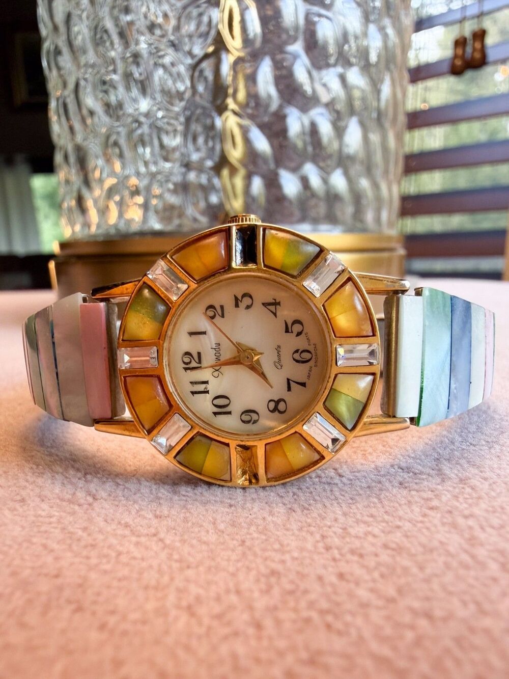 Vintage Gorgeous Xanadu Stretch Pastel Multicolor Abalone Watch New Battery